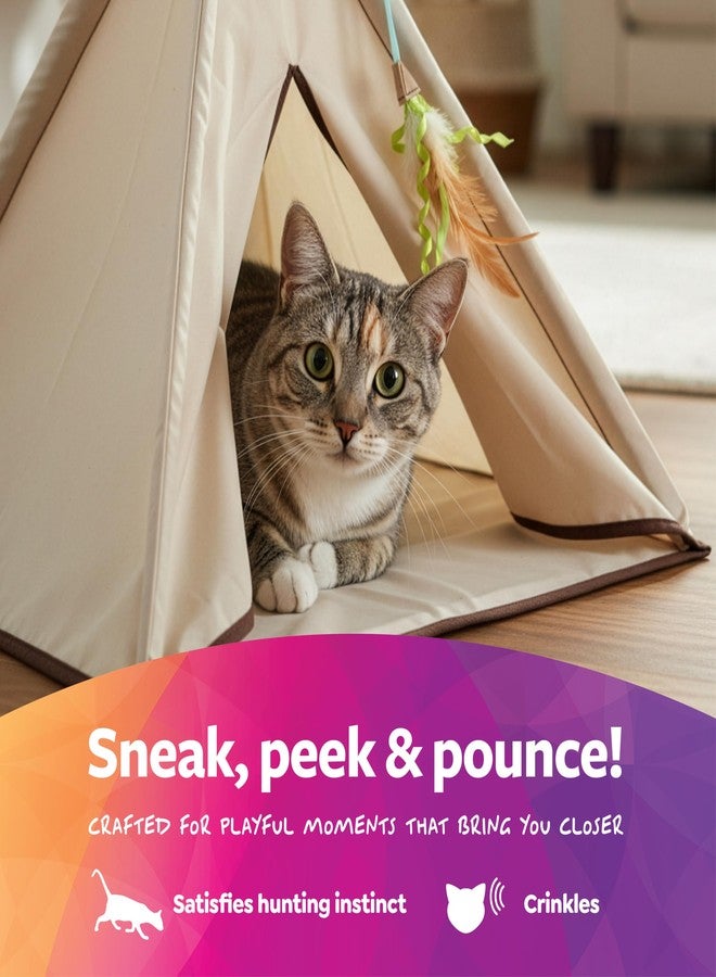 SmartyKat Kitty Camp Crinkle Cat Tent Hideaway, Collapsible Tent with Detachable Feather Toy for Privacy & Play for Cats & Kittens, Beige, One Size - Image 5